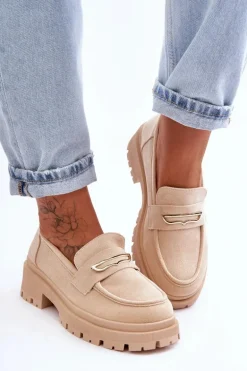 Damskie Zamszowe Wsuwane Mokasyny Beżowe Pure Love