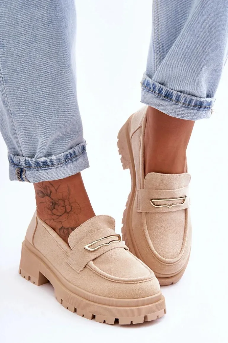 Damskie Zamszowe Wsuwane Mokasyny Beżowe Pure Love