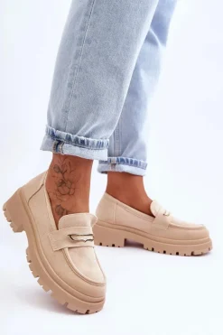 Damskie Zamszowe Wsuwane Mokasyny Beżowe Pure Love