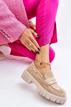 Damskie Zamszowe Wsuwane Półbuty Beżowe Fiorell