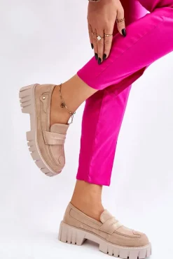 Damskie Zamszowe Wsuwane Półbuty Beżowe Fiorell