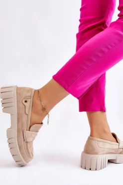 Damskie Zamszowe Wsuwane Półbuty Beżowe Fiorell