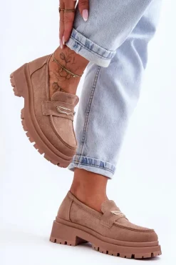 Damskie Zamszowe Wsuwane Mokasyny Ciemnobeżowe Pure Love