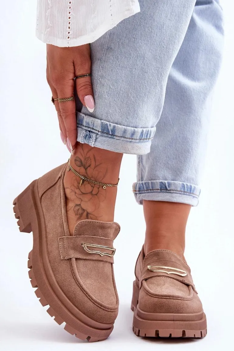 Damskie Zamszowe Wsuwane Mokasyny Ciemnobeżowe Pure Love