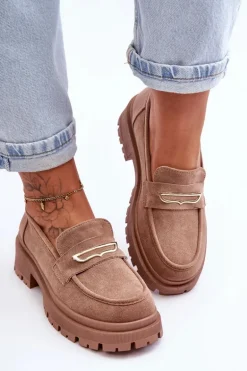 Damskie Zamszowe Wsuwane Mokasyny Ciemnobeżowe Pure Love