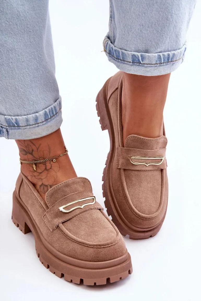 Damskie Zamszowe Wsuwane Mokasyny Ciemnobeżowe Pure Love