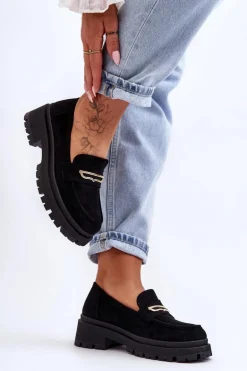 Damskie Zamszowe Wsuwane Mokasyny Czarne Pure Love