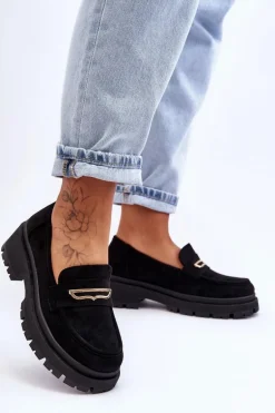 Damskie Zamszowe Wsuwane Mokasyny Czarne Pure Love