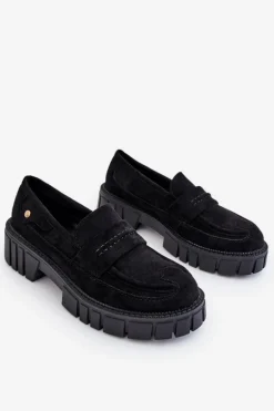 Damskie Zamszowe Wsuwane Półbuty Czarne Fiorell