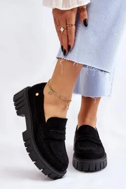 Damskie Zamszowe Wsuwane Półbuty Czarne Fiorell