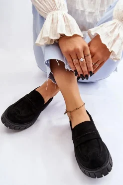 Damskie Zamszowe Wsuwane Półbuty Czarne Fiorell