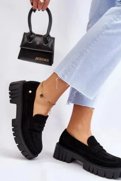 Damskie Zamszowe Wsuwane Półbuty Czarne Fiorell