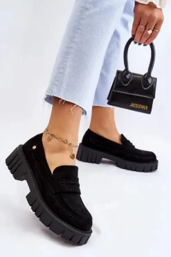 Damskie Zamszowe Wsuwane Półbuty Czarne Fiorell