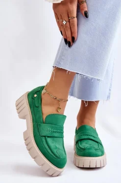 Damskie Zamszowe Wsuwane Półbuty Zielone Fiorell