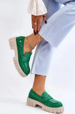 Damskie Zamszowe Wsuwane Półbuty Zielone Fiorell