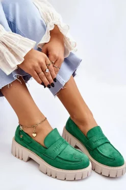 Damskie Zamszowe Wsuwane Półbuty Zielone Fiorell