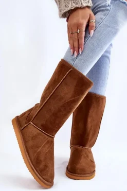 Damskie Zamszowe Wysokie Śniegowce Ocieplane Camel Reyma