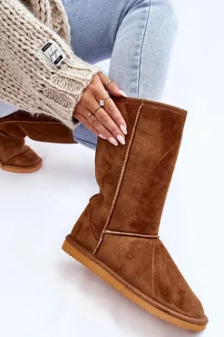 Damskie Zamszowe Wysokie Śniegowce Ocieplane Camel Reyma