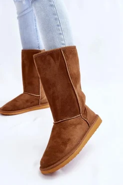 Damskie Zamszowe Wysokie Śniegowce Ocieplane Camel Reyma