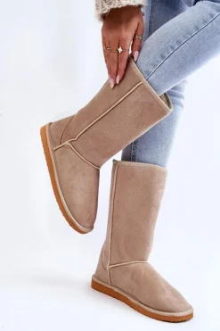 Damskie Zamszowe Wysokie Śniegowce Ocieplane Beżowe Reyma