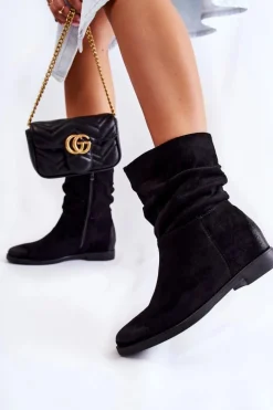 Damskie Zamszowe Wysokie Botki Czarne Venis