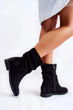 Damskie Zamszowe Wysokie Botki Czarne Venis