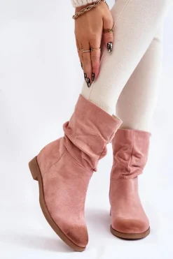 Damskie Zamszowe Wysokie Botki Różowe Venis