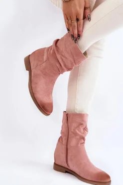 Damskie Zamszowe Wysokie Botki Różowe Venis
