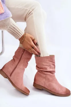 Damskie Zamszowe Wysokie Botki Różowe Venis