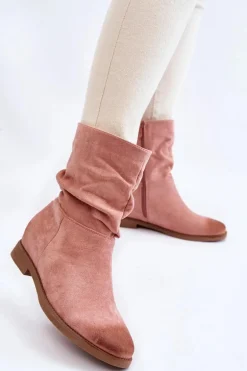 Damskie Zamszowe Wysokie Botki Różowe Venis
