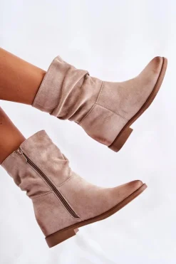 Damskie Zamszowe Wysokie Botki Beżowe Venis