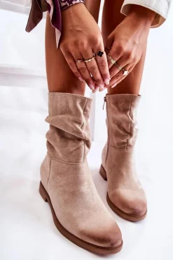 Damskie Zamszowe Wysokie Botki Beżowe Venis