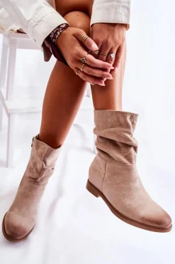 Damskie Zamszowe Wysokie Botki Beżowe Venis