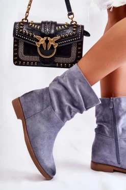 Damskie Zamszowe Wysokie Botki Niebieskie Venis