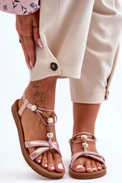 Damskie Zdobione Błyszczące Sandały Różowe Midol