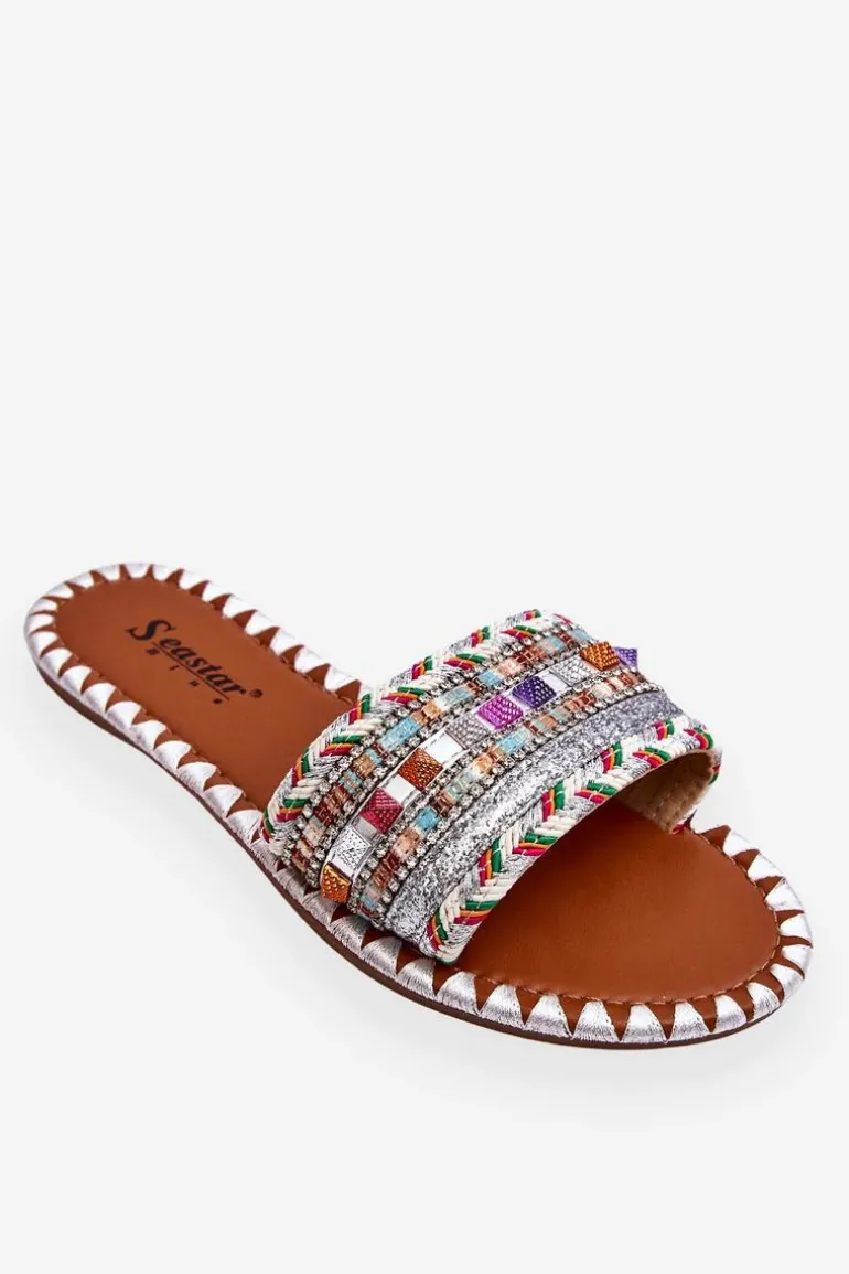 Damskie Zdobione Klapki Białe Bellisa