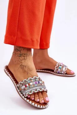 Damskie Zdobione Klapki Białe Bellisa