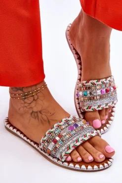 Damskie Zdobione Klapki Białe Bellisa