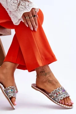 Damskie Zdobione Klapki Białe Bellisa