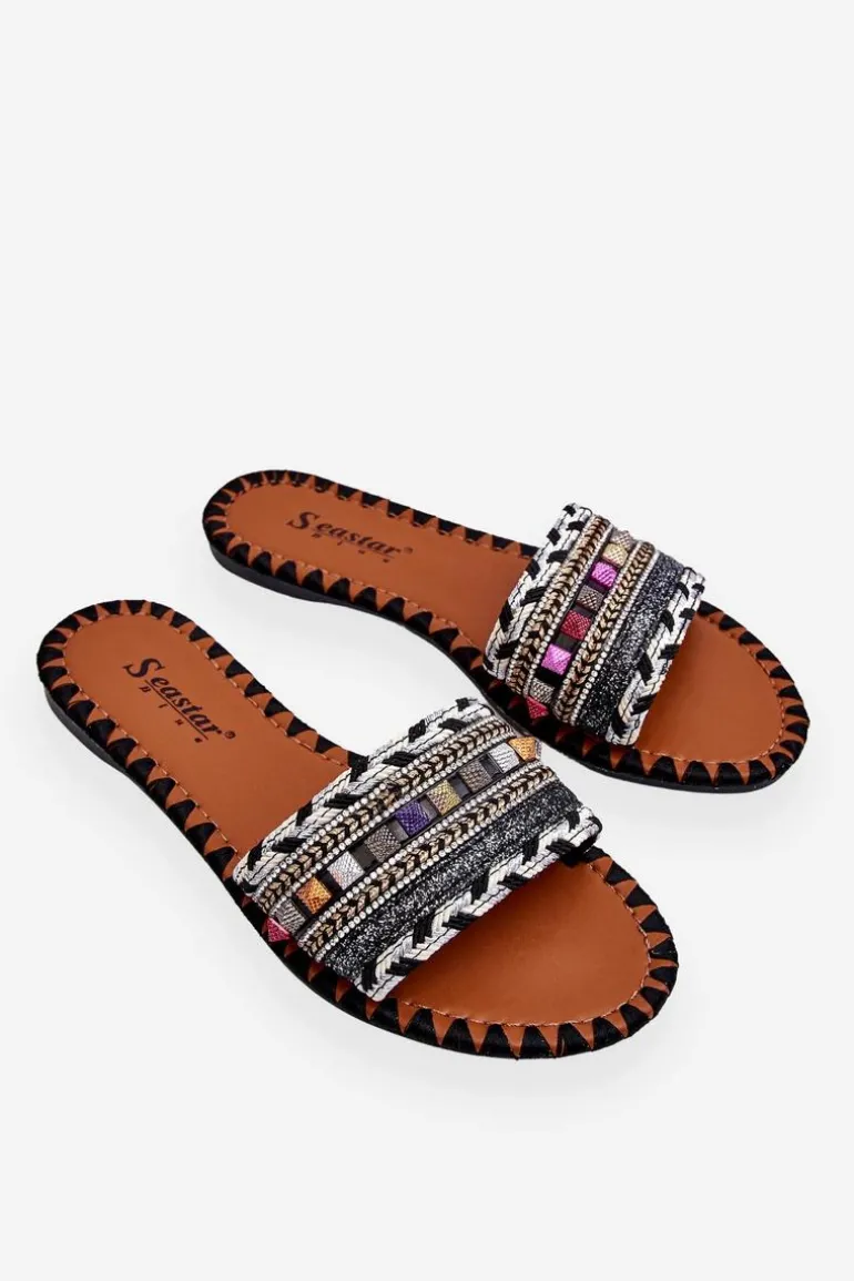 Damskie Zdobione Klapki Czarne Bellisa