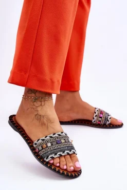 Damskie Zdobione Klapki Czarne Bellisa