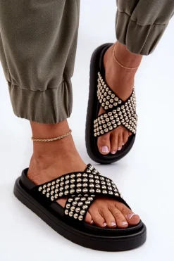 Damskie Zdobione Klapki Na Platformie Czarne Niraela