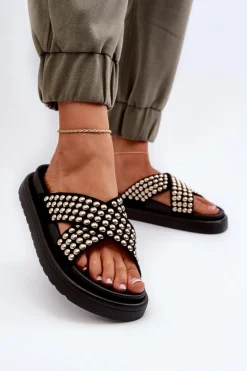 Damskie Zdobione Klapki Na Platformie Czarne Niraela