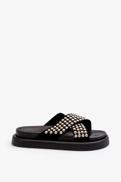 Damskie Zdobione Klapki Na Platformie Czarne Niraela