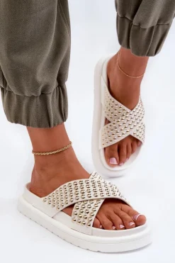 Damskie Zdobione Klapki Na Platformie Białe Niraela