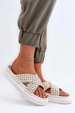 Damskie Zdobione Klapki Na Platformie Białe Niraela