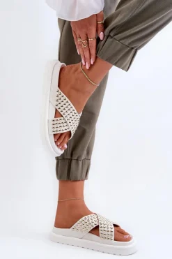 Damskie Zdobione Klapki Na Platformie Białe Niraela