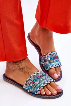 Damskie Zdobione Klapki Niebieskie Bellisa