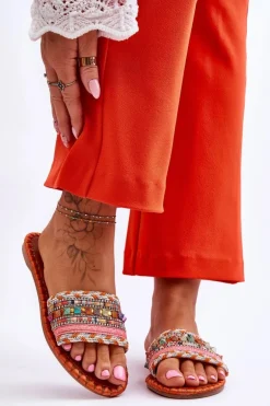 Damskie Zdobione Klapki Pomarańczowe Bellisa