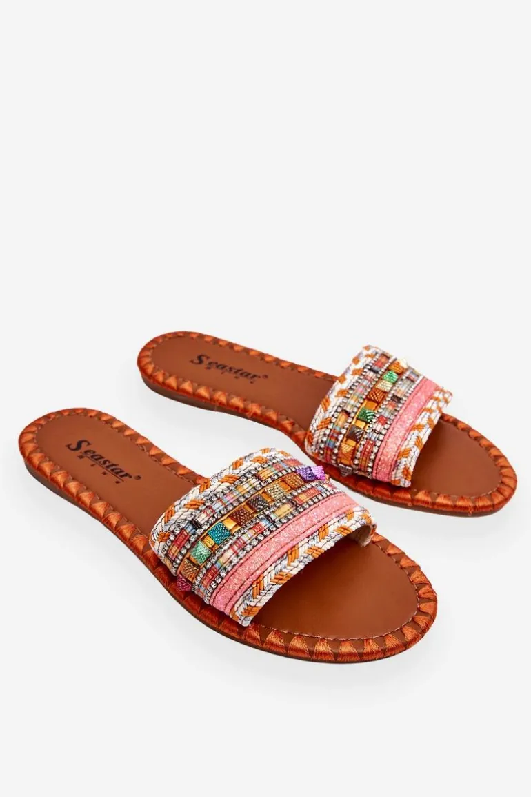 Damskie Zdobione Klapki Pomarańczowe Bellisa